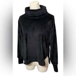Athleta Cozy Karma Velour Funnel-Neck Sweatshirt in Black Size XS